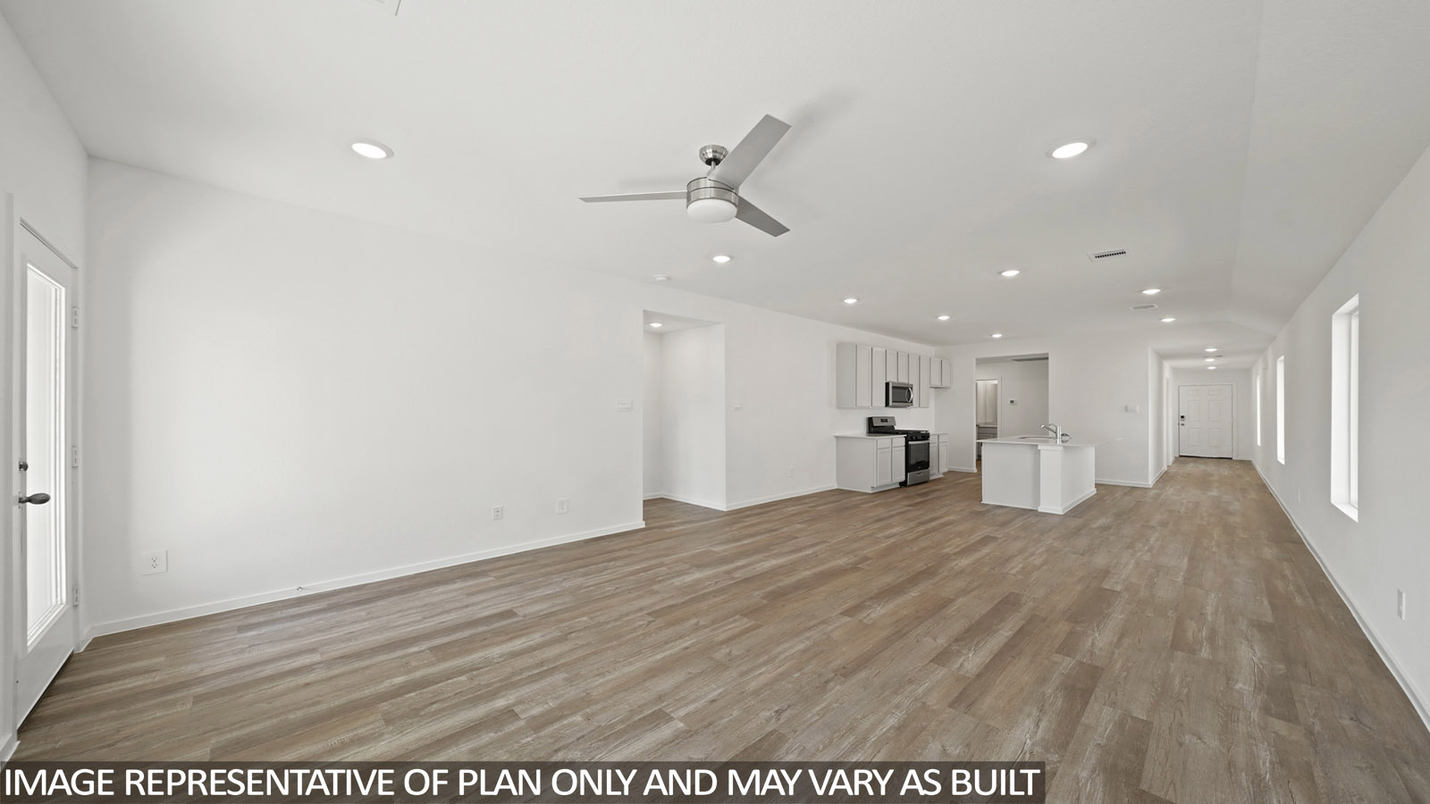 open concept living and dining area with vinyl flooring, large windows, and vinyl flooring