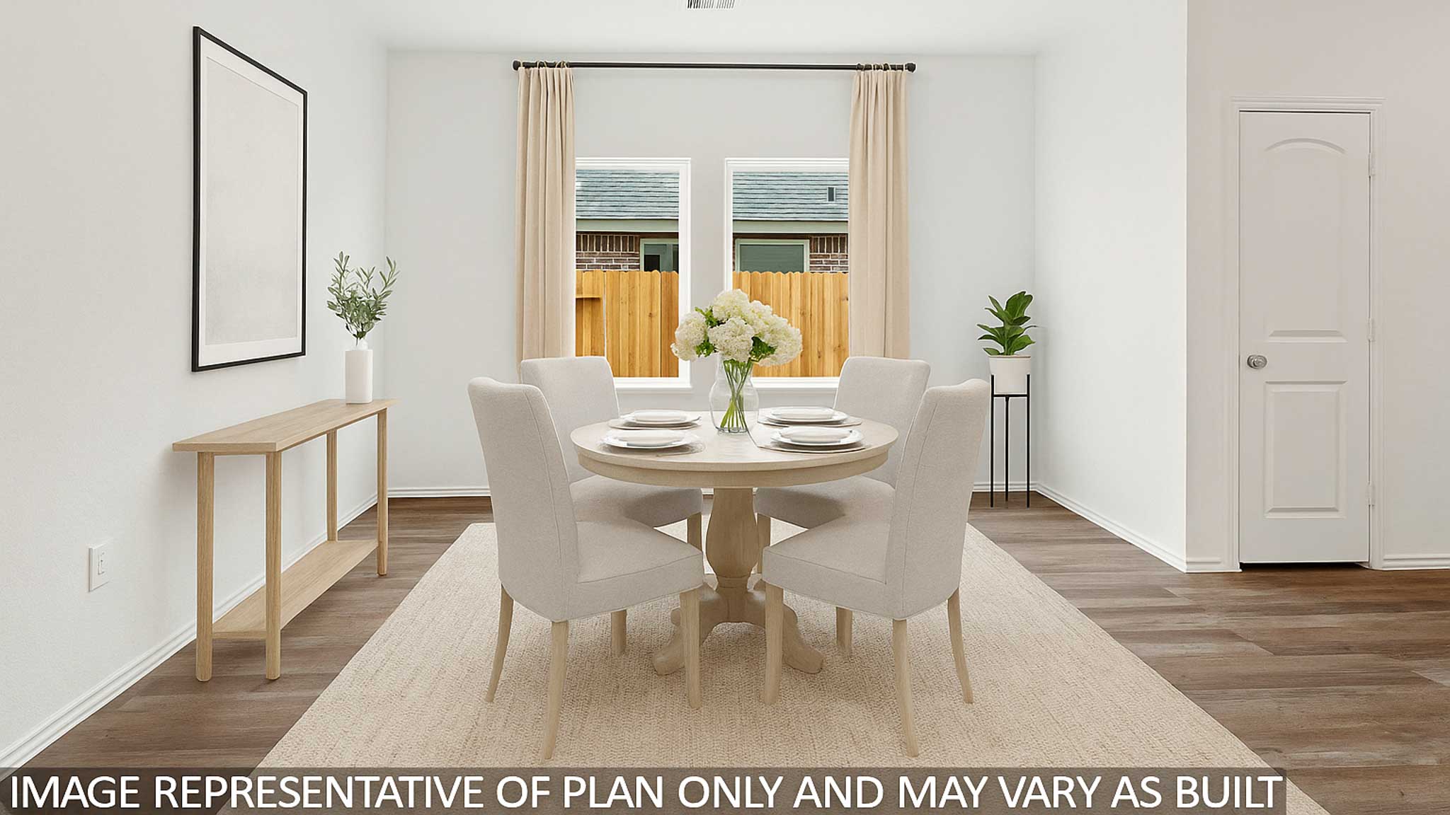 open concept livving and dining area with vinyl flooring, quartz countertops, and large windows