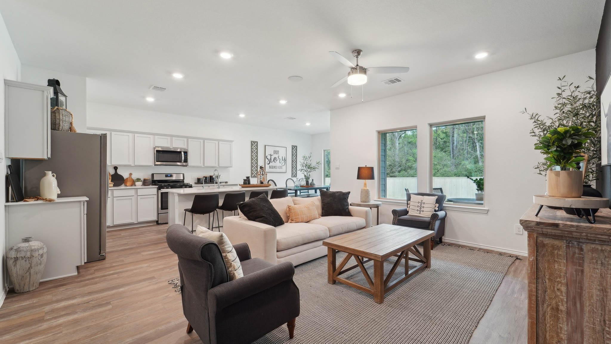 open concept living with vinyl flooring