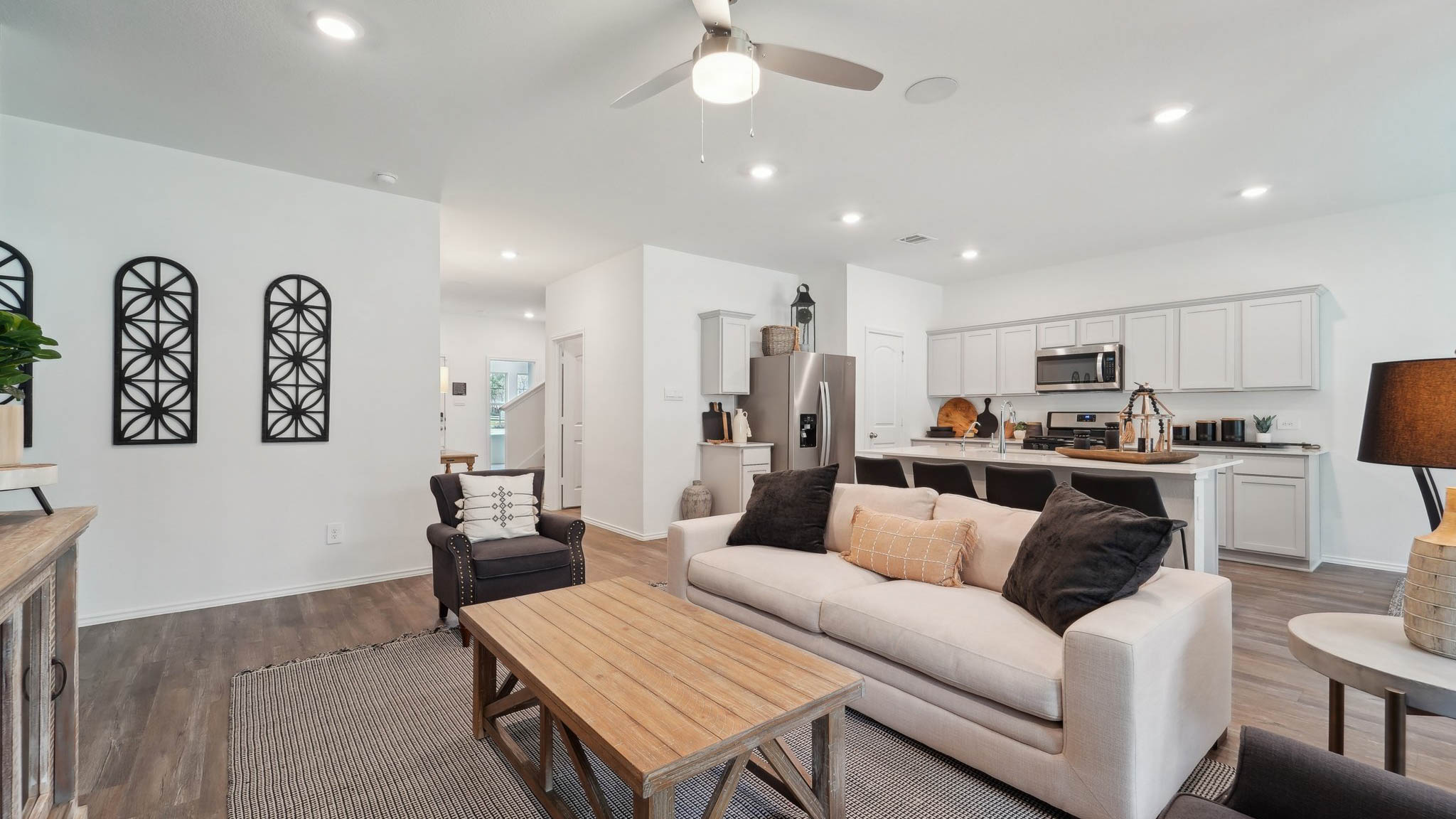 open concept living with vinyl flooring