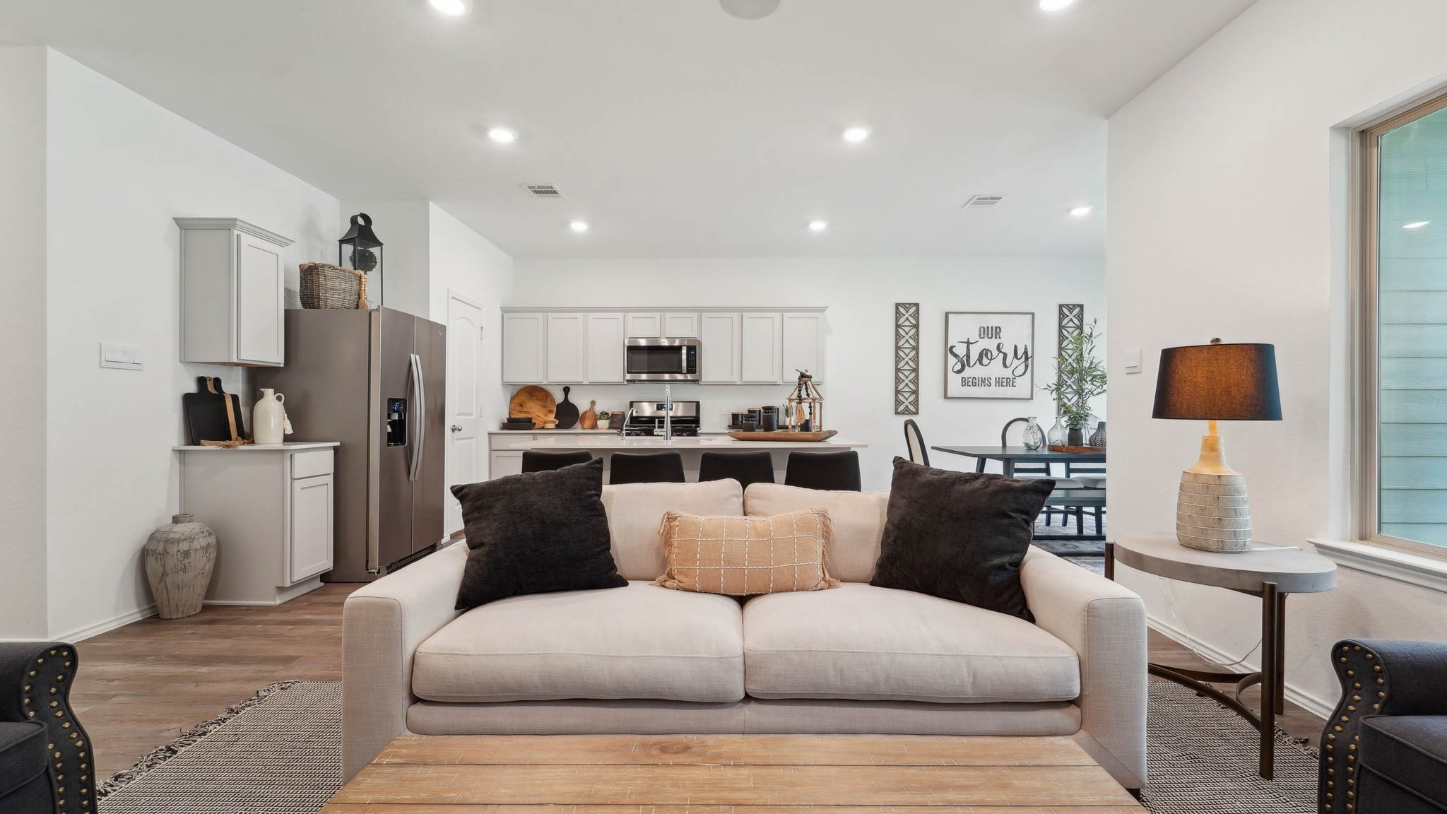 open concept living with vinyl flooring