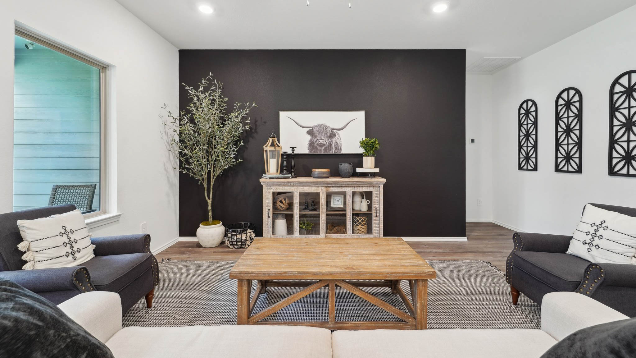 open concept living with vinyl flooring