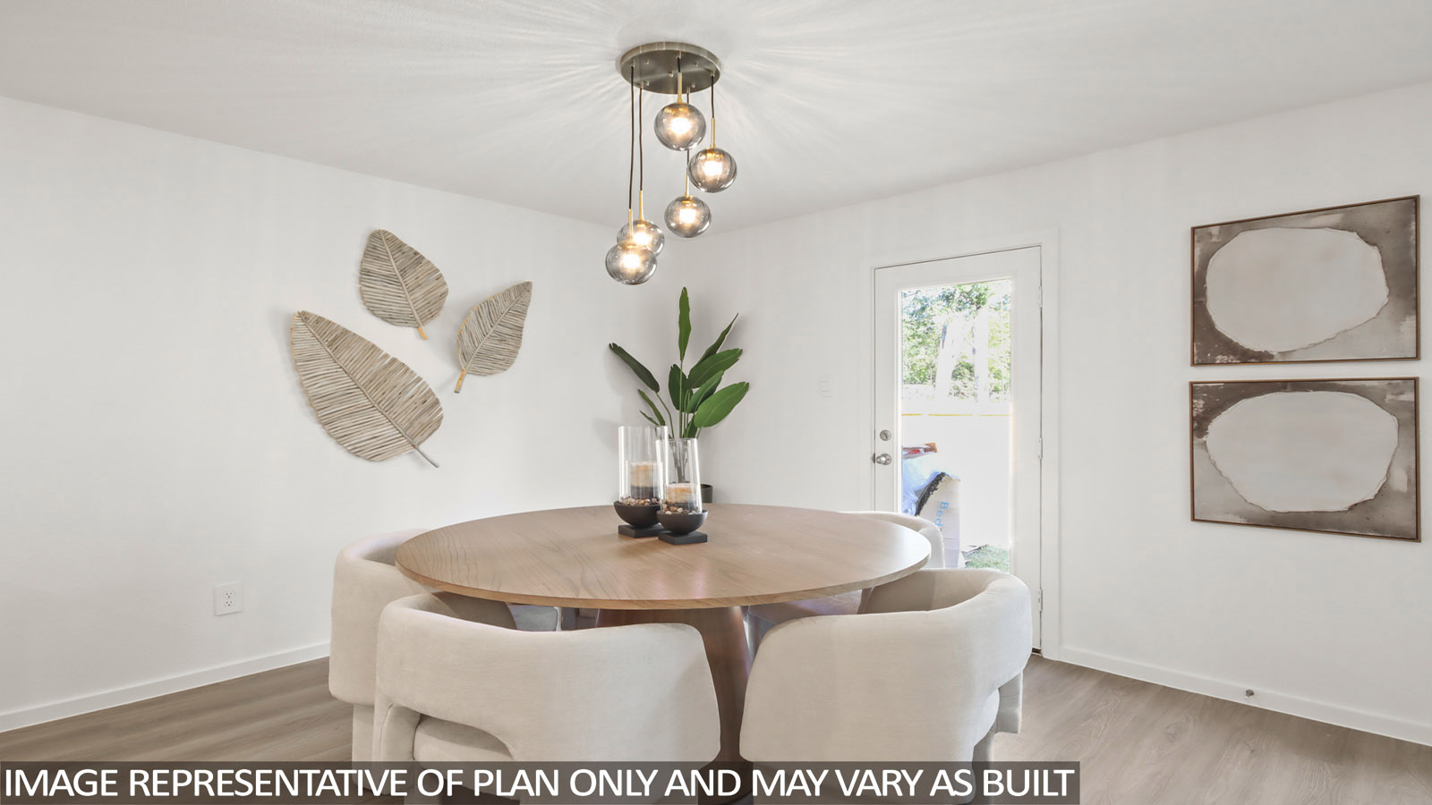 open concept living and dining area with vinyl flooring, quartz countertops, and large windows