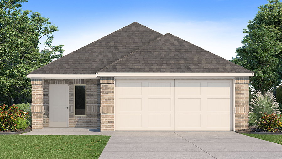 Single-story home with two-car garage.