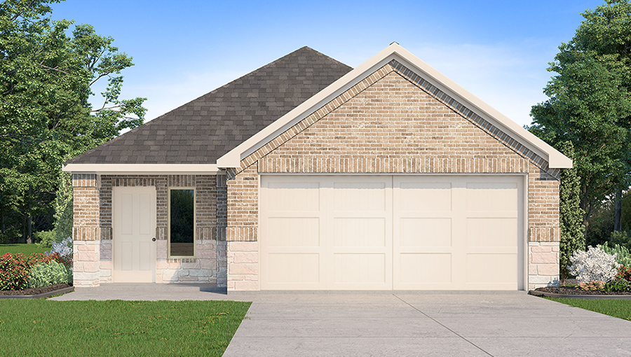 Single-story home with two-car garage.