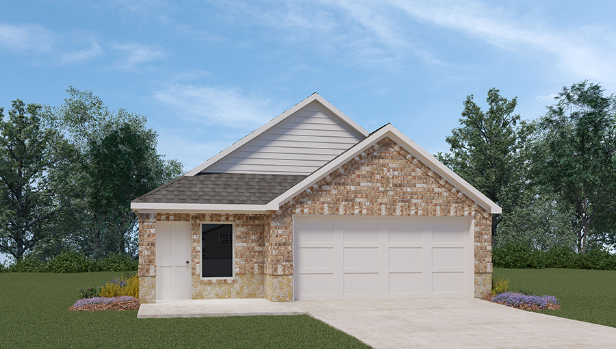 Single-story home with two-car garage.