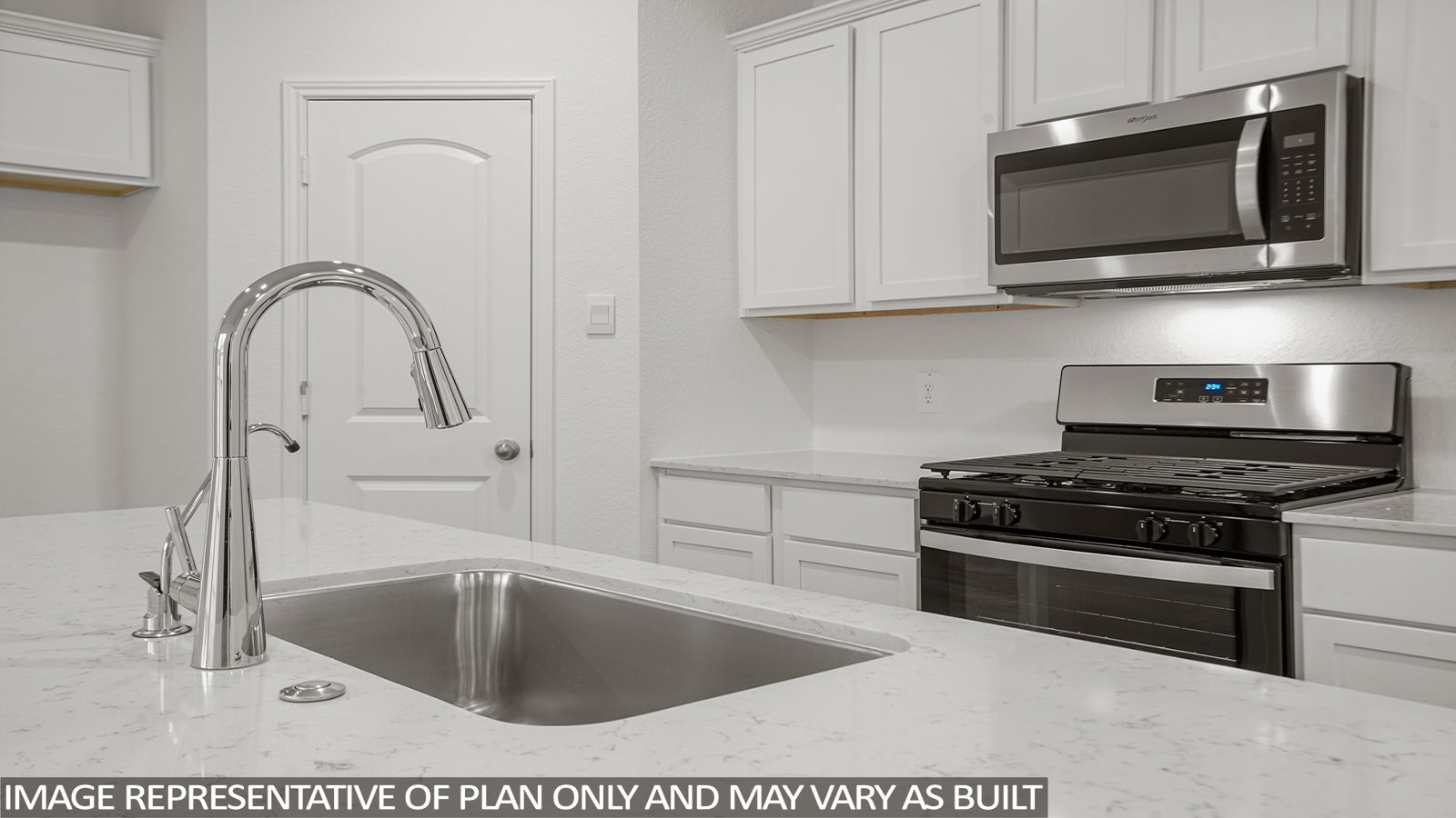 open concept living and dining area with vinyl flooring, large windows, and quartz countertops in Katy, TX