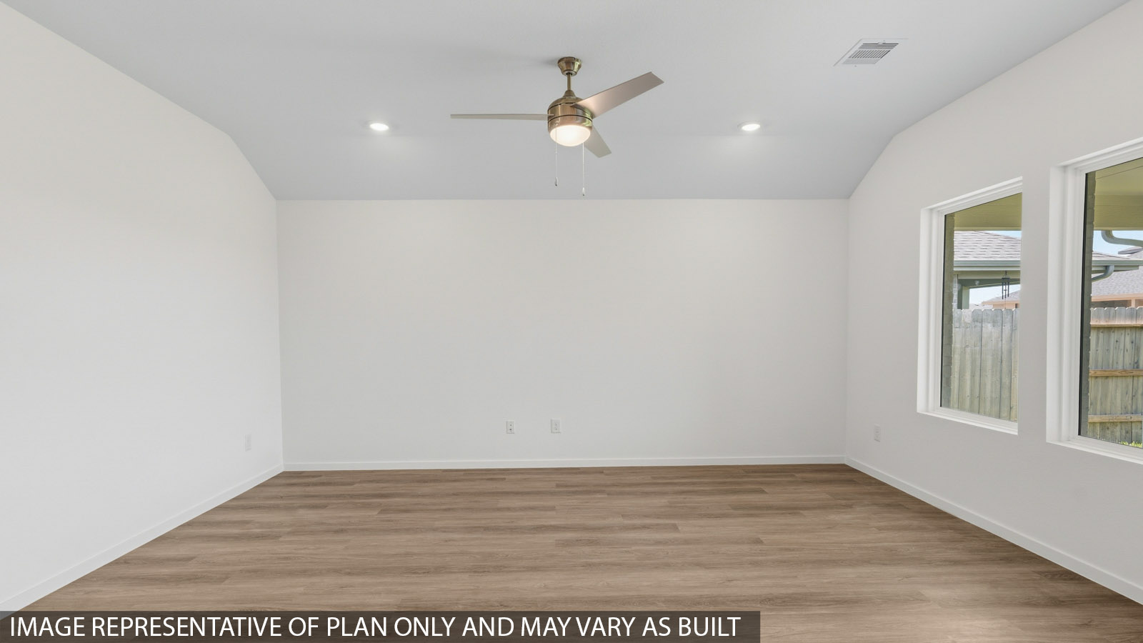 open concept living and dining area with vinyl flooring and large windows