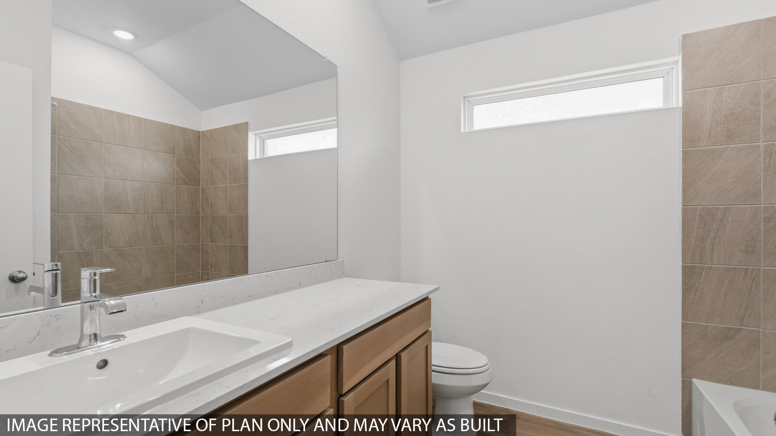 Secondary bathroom with tub/shower combo with quartz counter tops in Katy TX