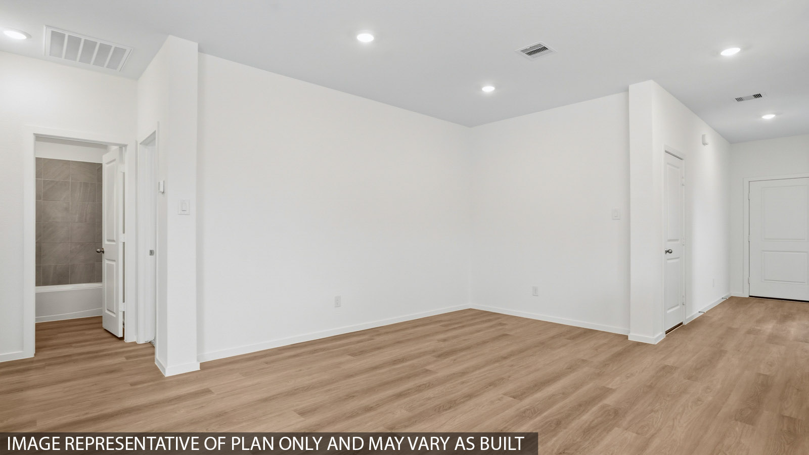 open concept living and dining area with vinyl flooring and large windows