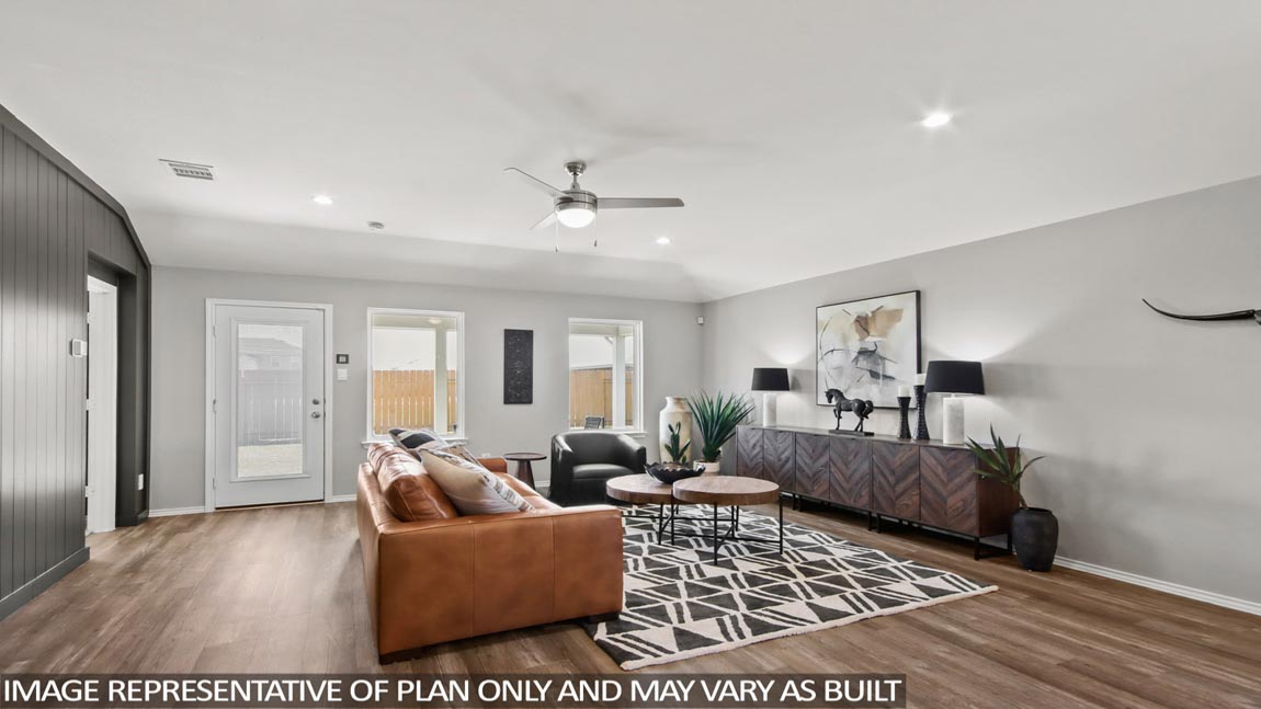oprn concept living and dining area with vinyl flooring, large windows, and quartz countertops