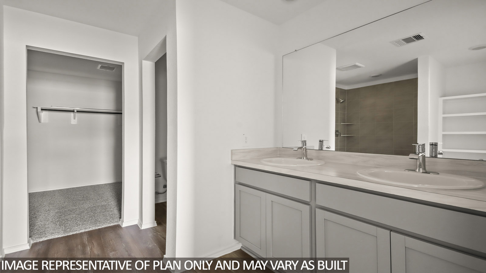 bathroom with built in shelving