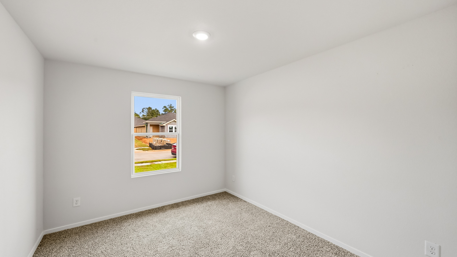Secondary bedroom with shag carpet flooring and bright window