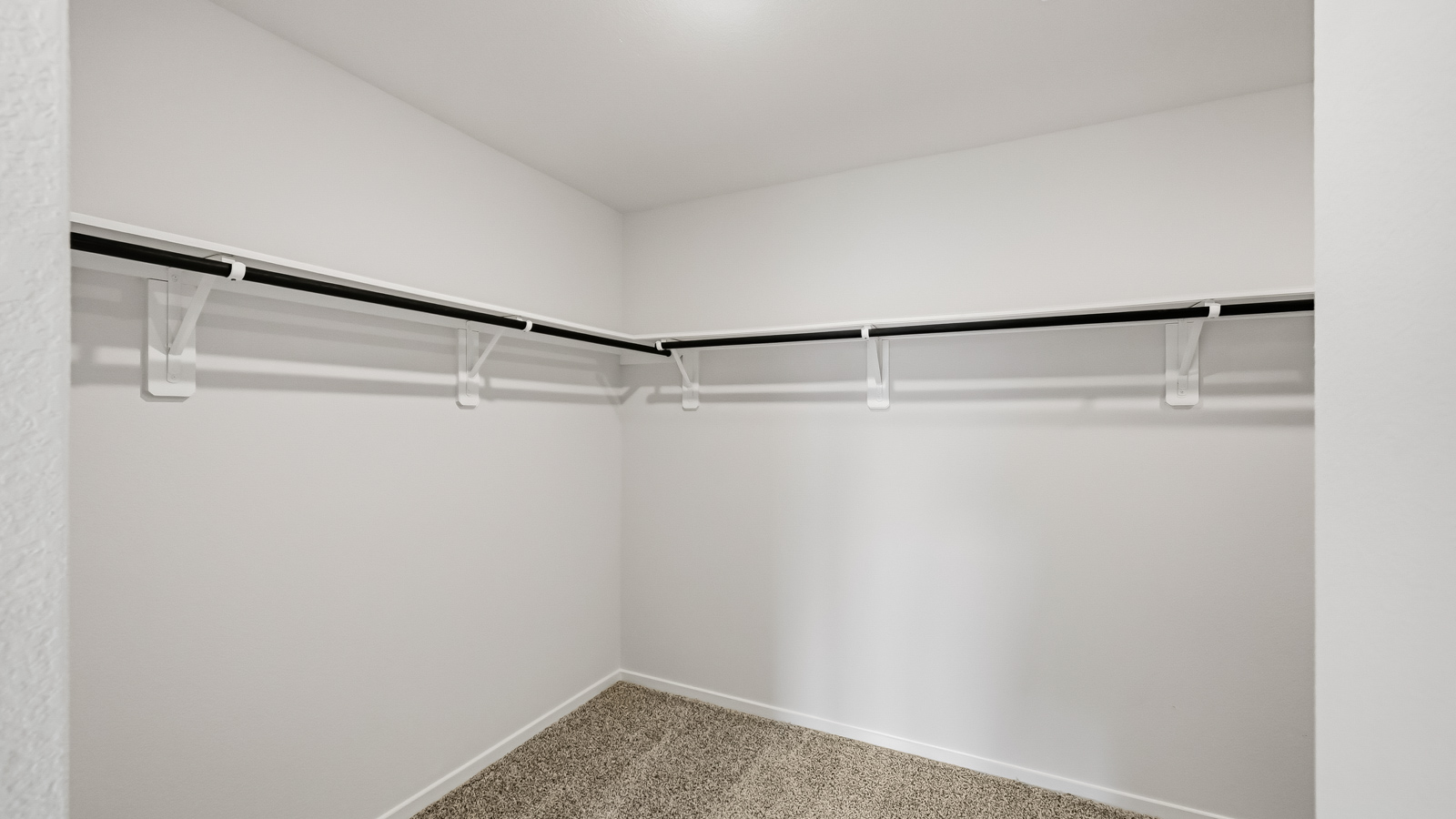 Primary bedroom walk-in closet with carpet flooring in Cypress Green community in Hockley TX
