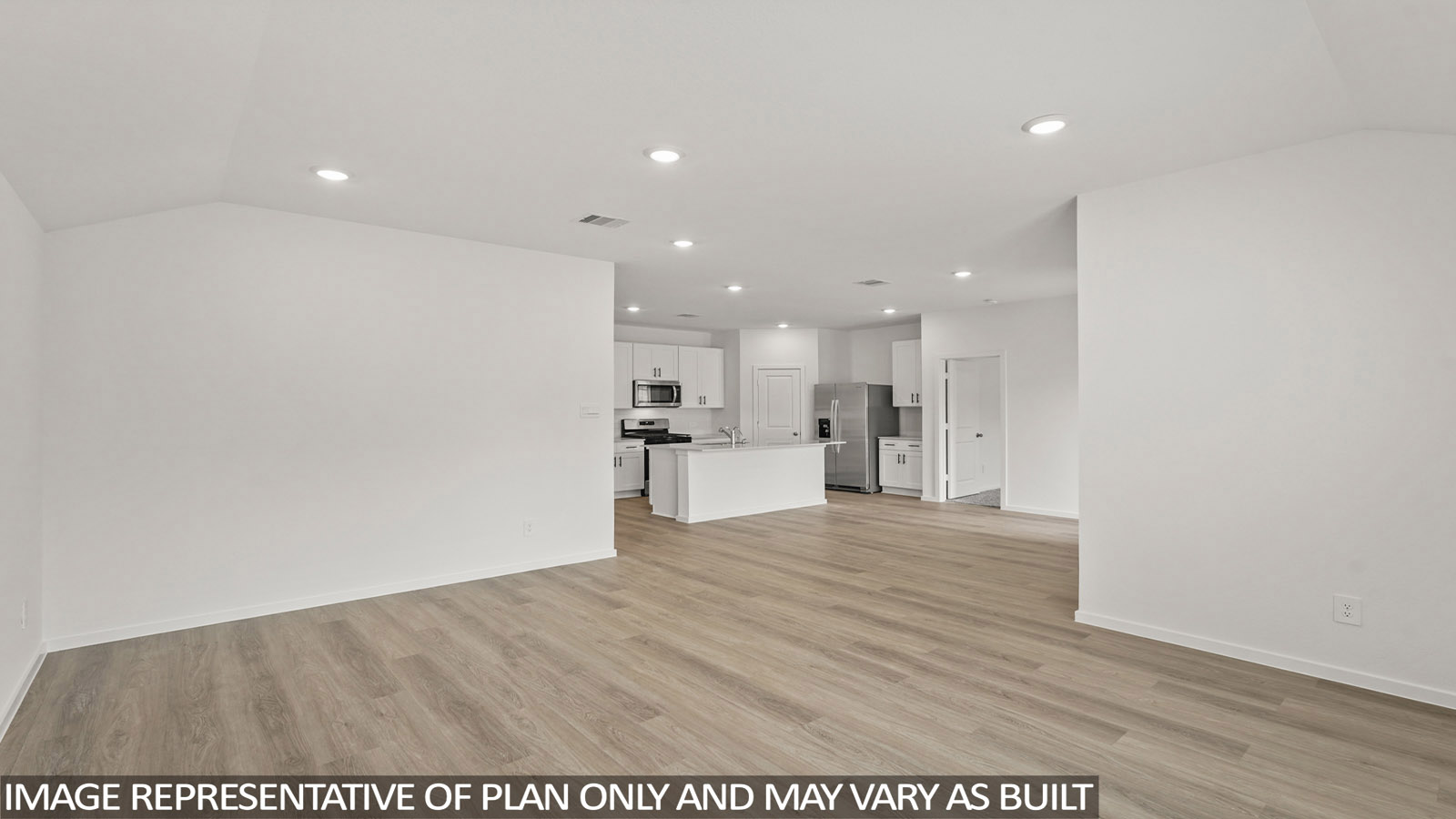 open concept living and dinnig area with vinyl flooring and large windows