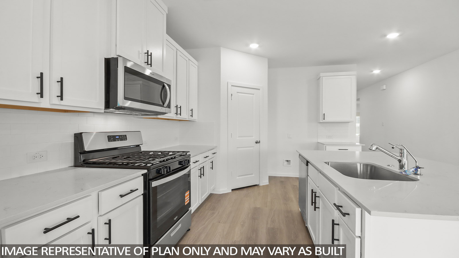 open concept living and dining area with vinyl flooring, large windows, and quartz countertops