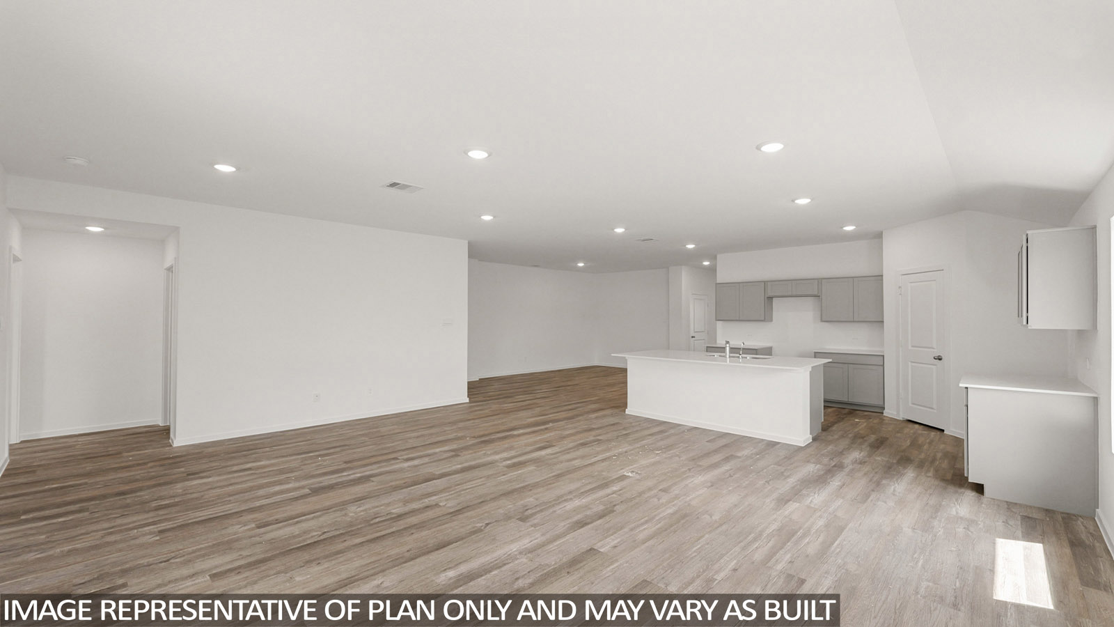 open concept living and dining area with vinyl flooring, large windows