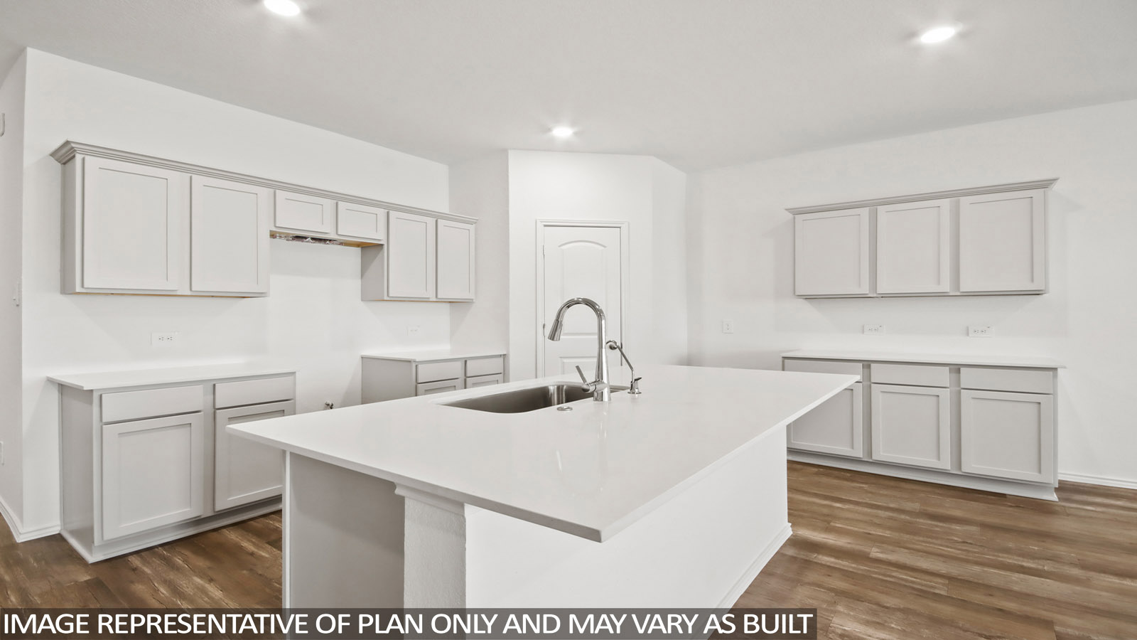 open concept living and dining area with vinyl flooring, large windows, and quartz countertops
