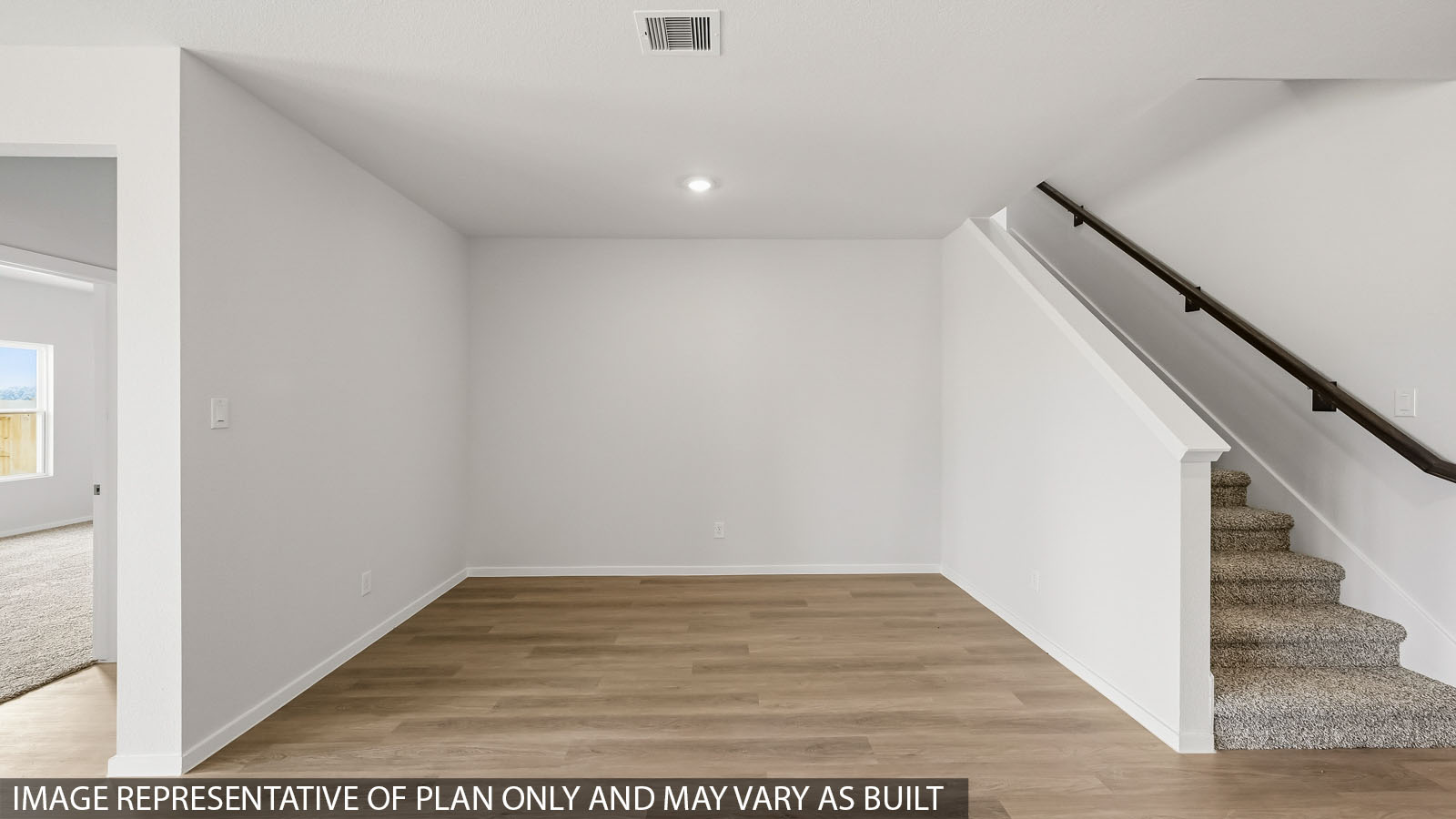 open concept living and dining area with vinyl flooring and large windows