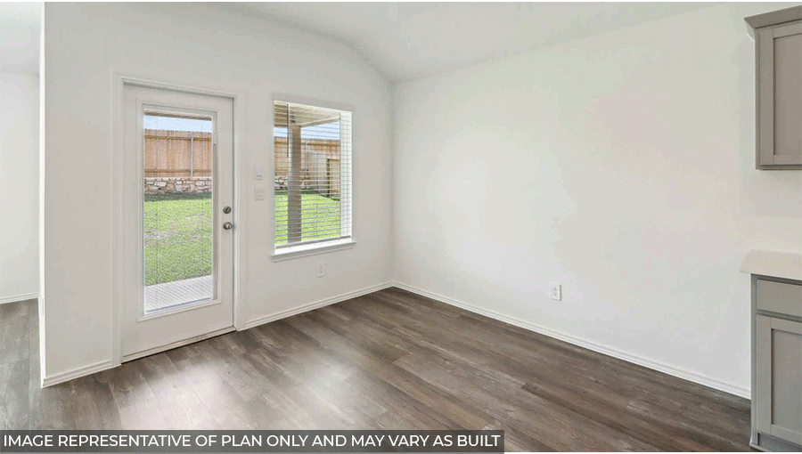 Open living room with large windows, white walls, and vinyl wood flooring.
