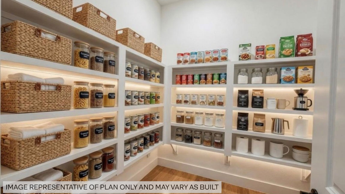 massive walk in pantry with finished shelves