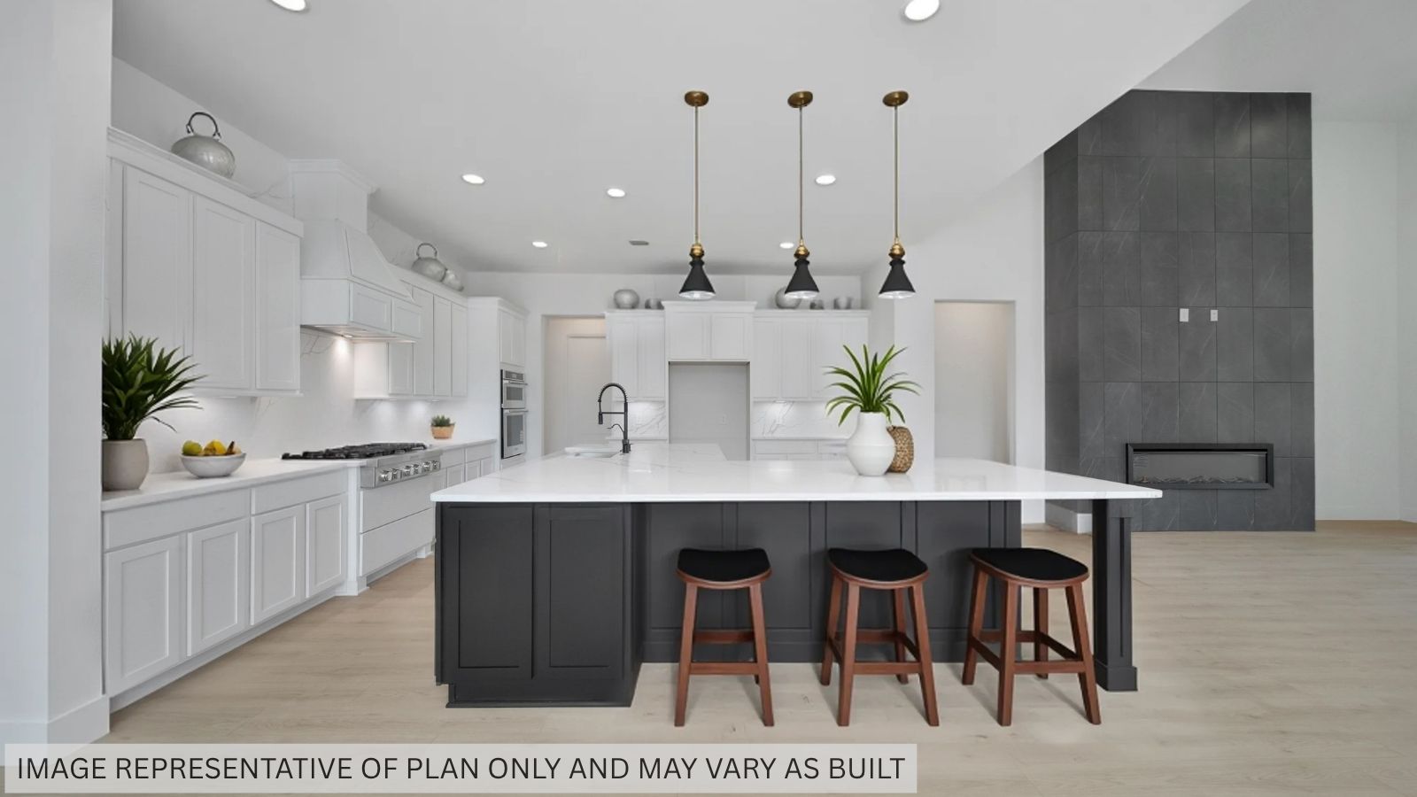 Kitchen with an island and vinyl floor