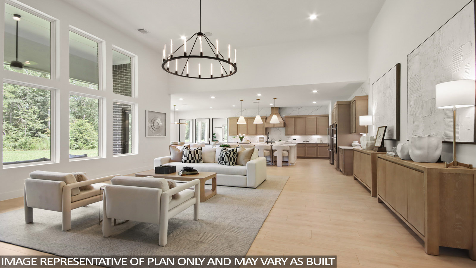 Open concept living, dining, and kitchen area