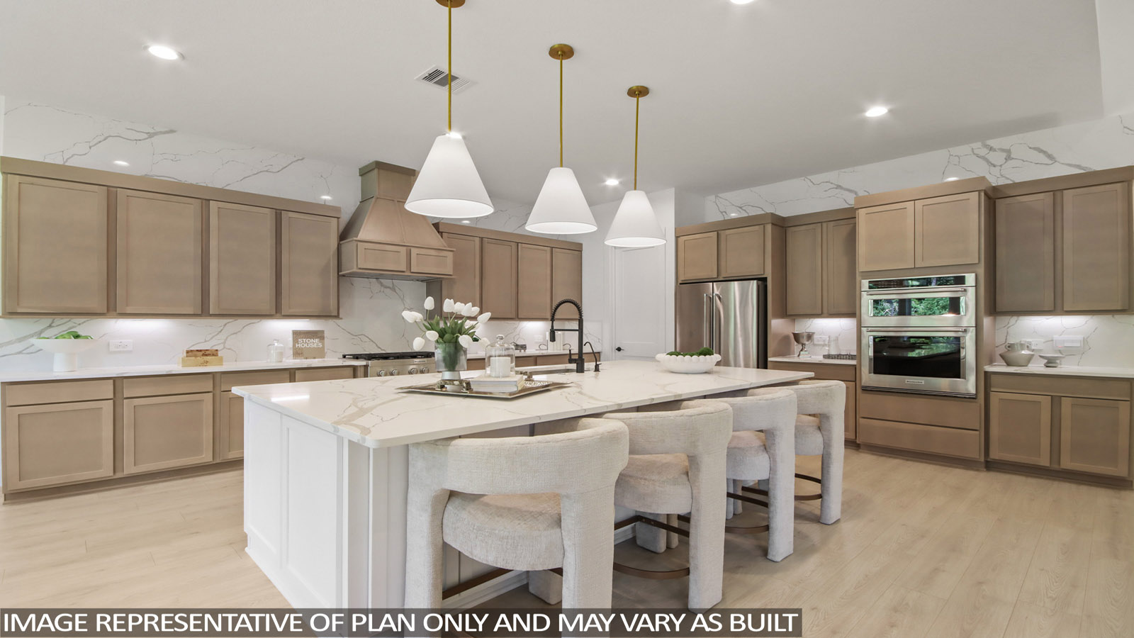 L- shaped kitchen with an island