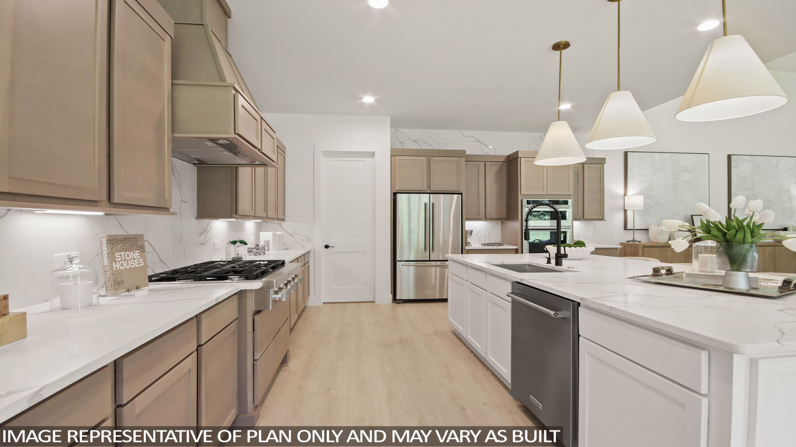 L- shaped kitchen with an island