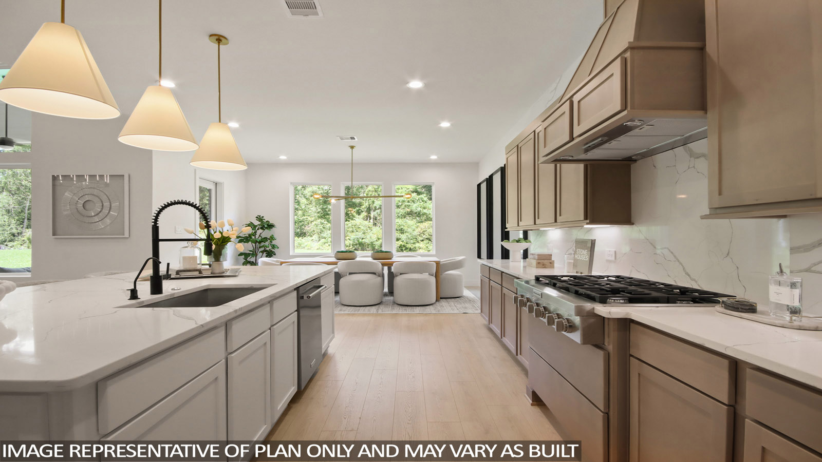 L- shaped kitchen with an island