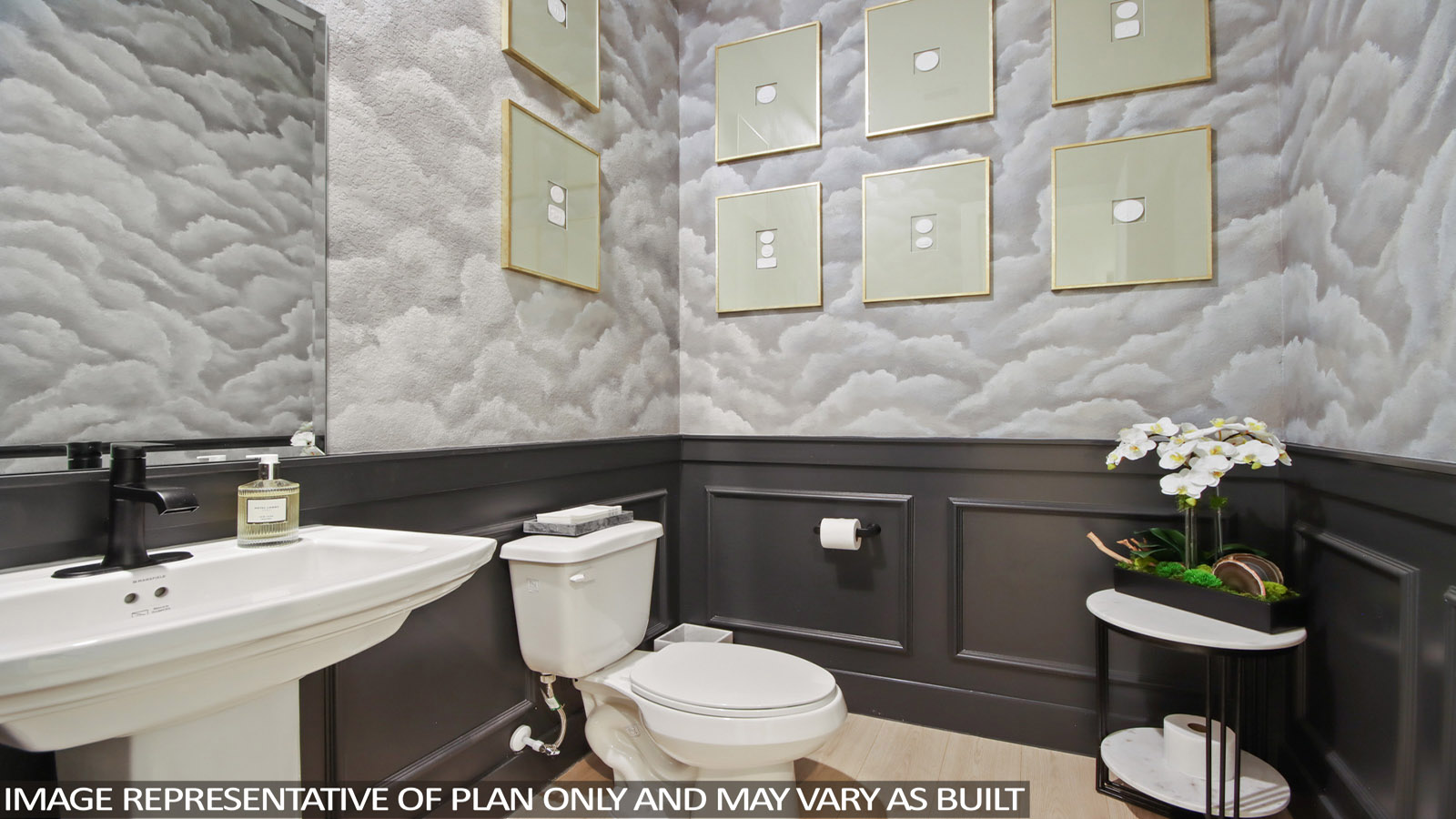 Powder bathroom with pedestal sink