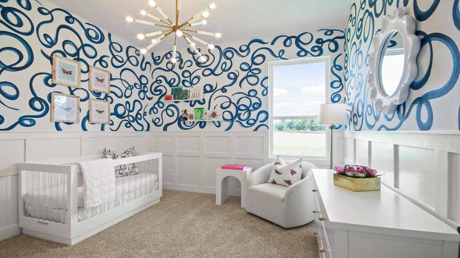 Secondary bedroom with shag carpet flooring and bright window