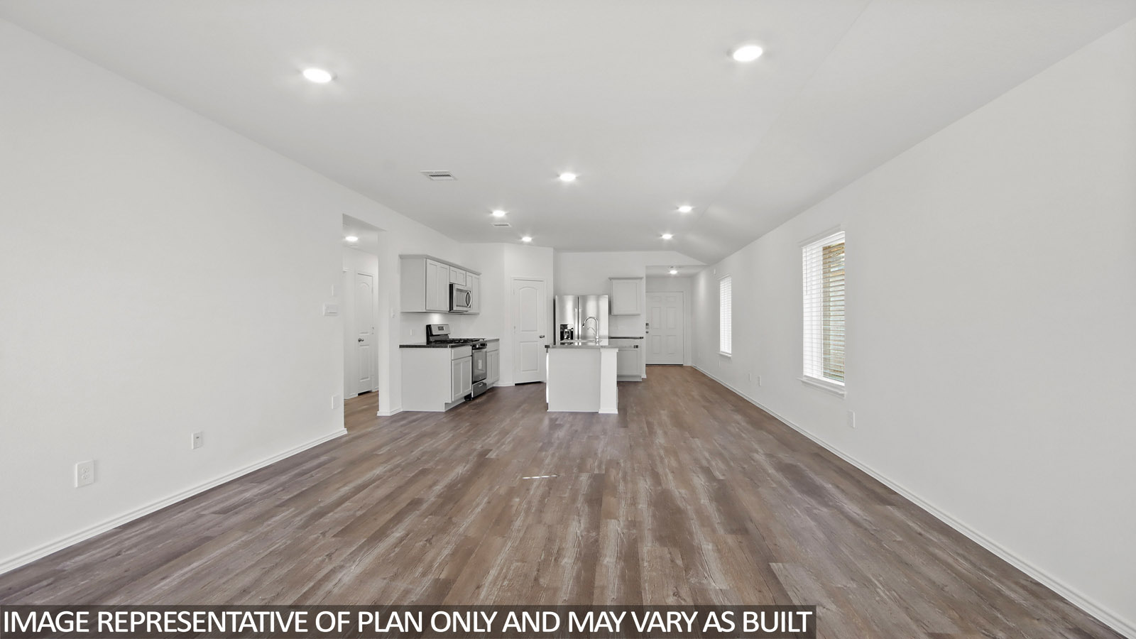 Open concept living and dining space.