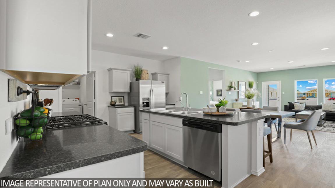 Open concept living and dining area.