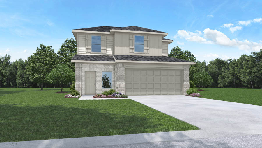 Two-story home rendering with two-car garage.