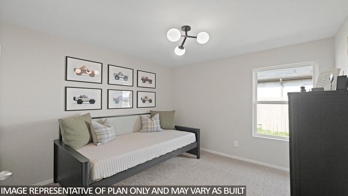 Secondary bedroom with shag carpet flooring and bright window