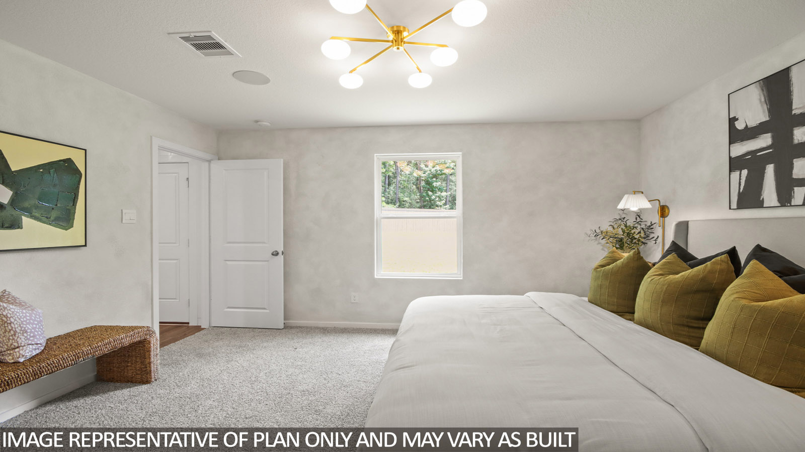 primary bedroom with carpet flooring and large windows