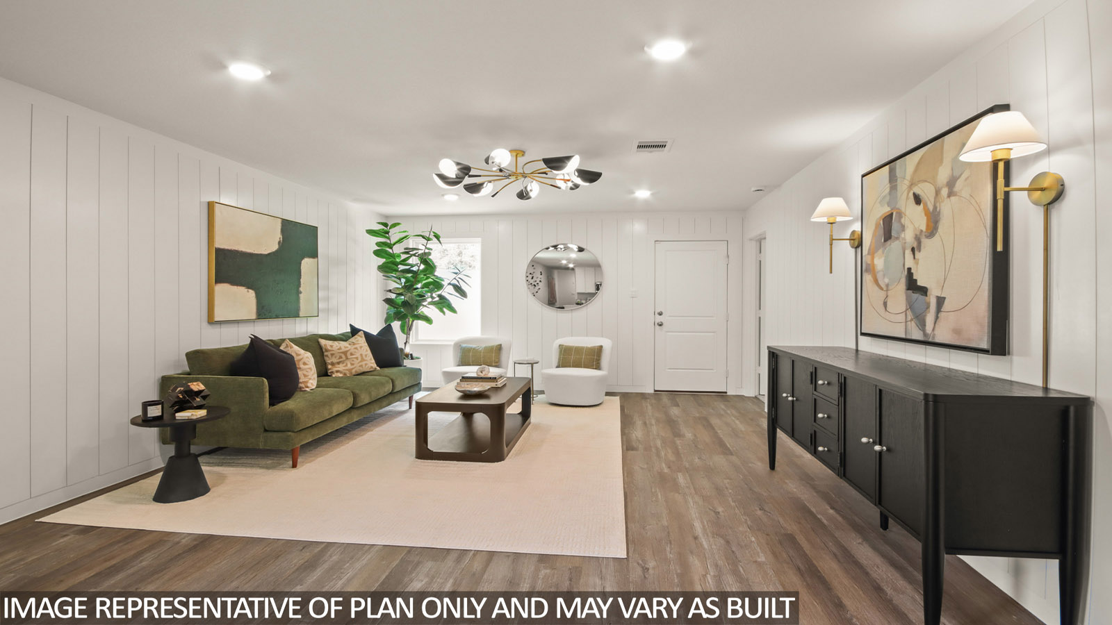 open concept living and dining area with inyl flooring