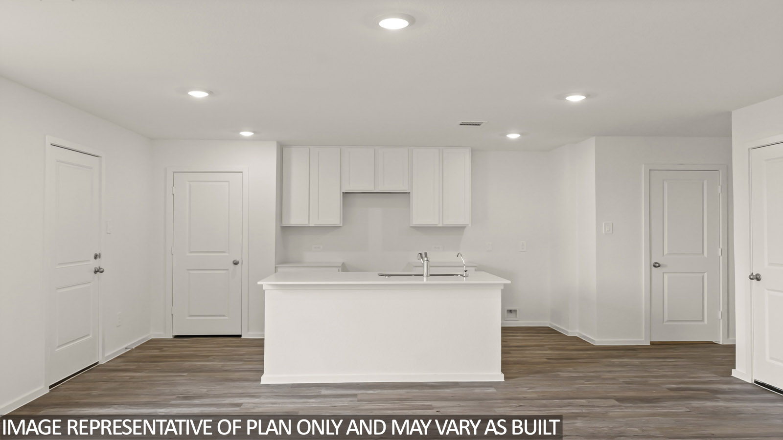 open concept livving and dining area with vinyl flooring, large windows, and quartz countertops