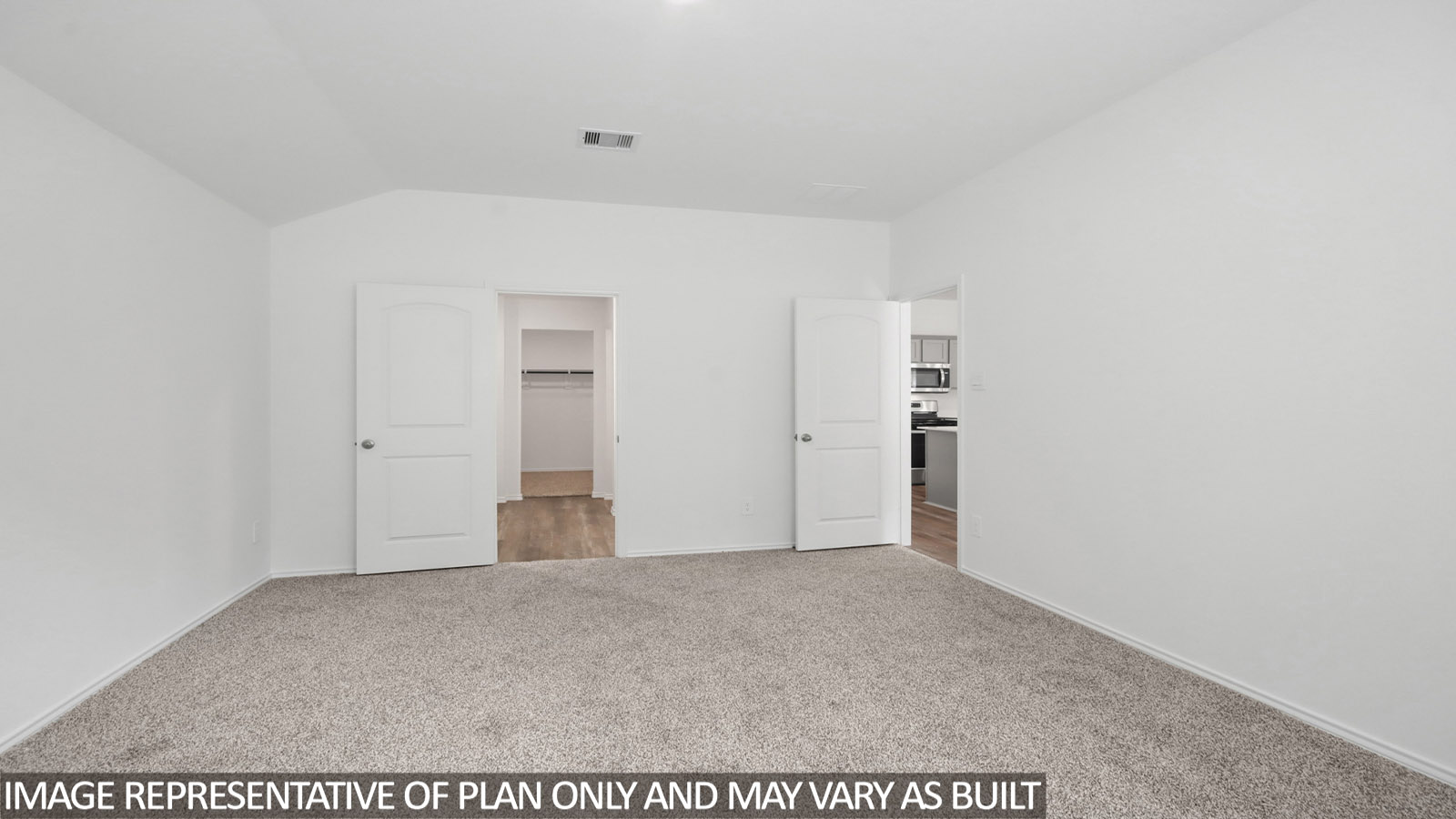 Primary suite includes opposite other bedrooms, in this modern-designed floor plan with ensuite and walk-in closet