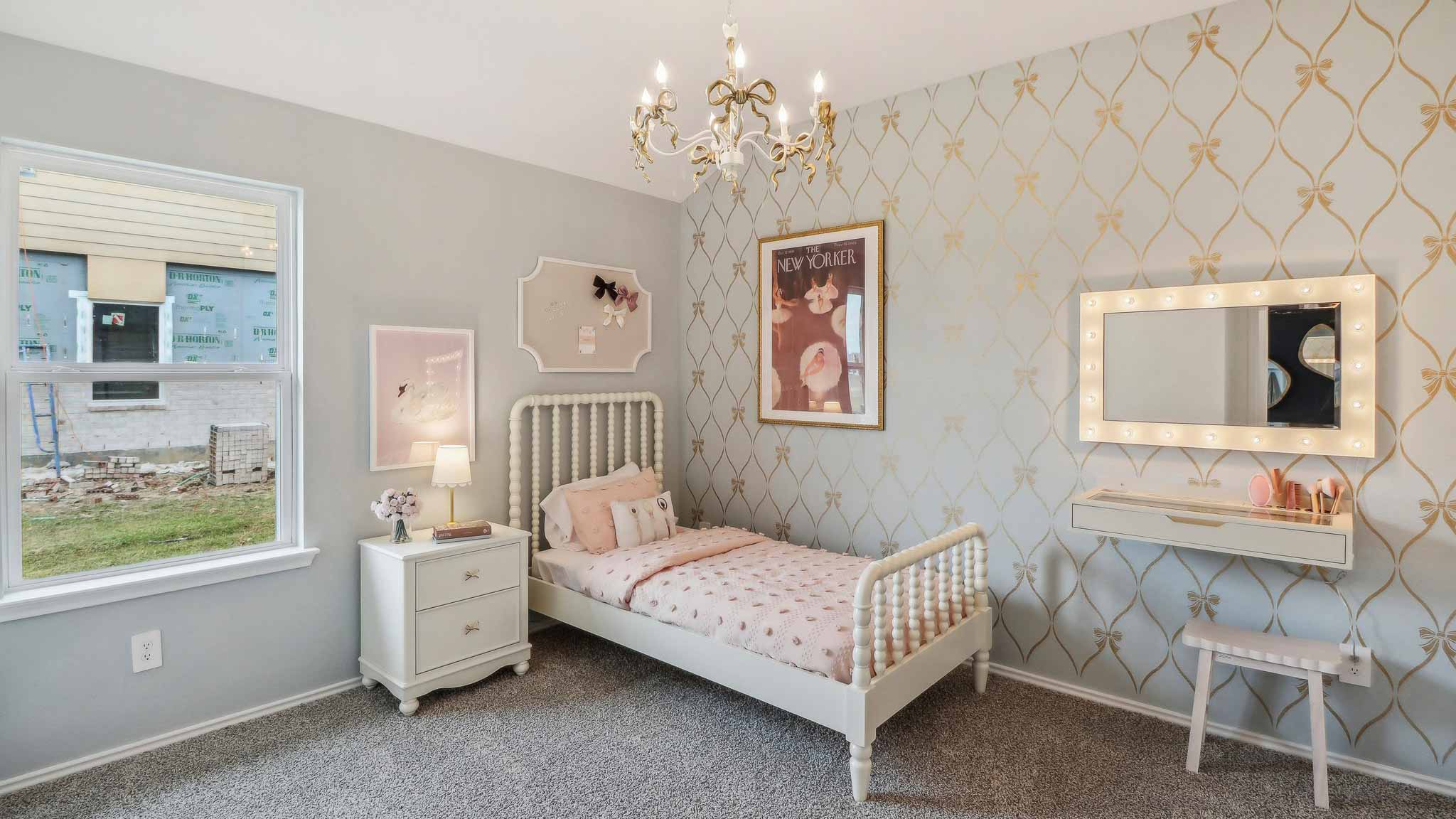 Secondary bedroom with shag carpet flooring and bright window