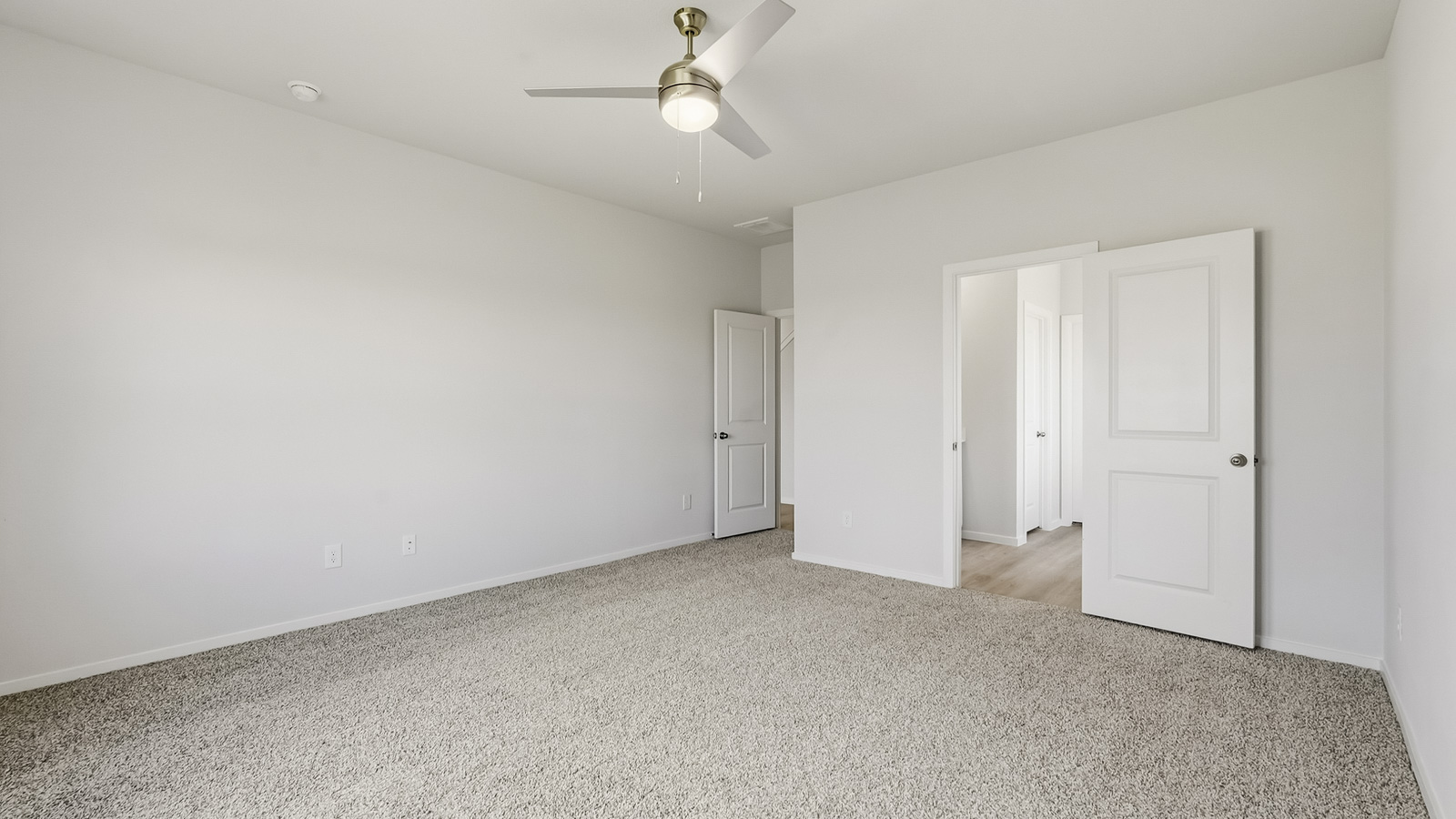Secondary bedroom with shag carpet flooring and bright window