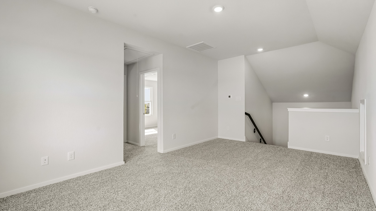 Secondary bedroom with shag carpet flooring and bright window
