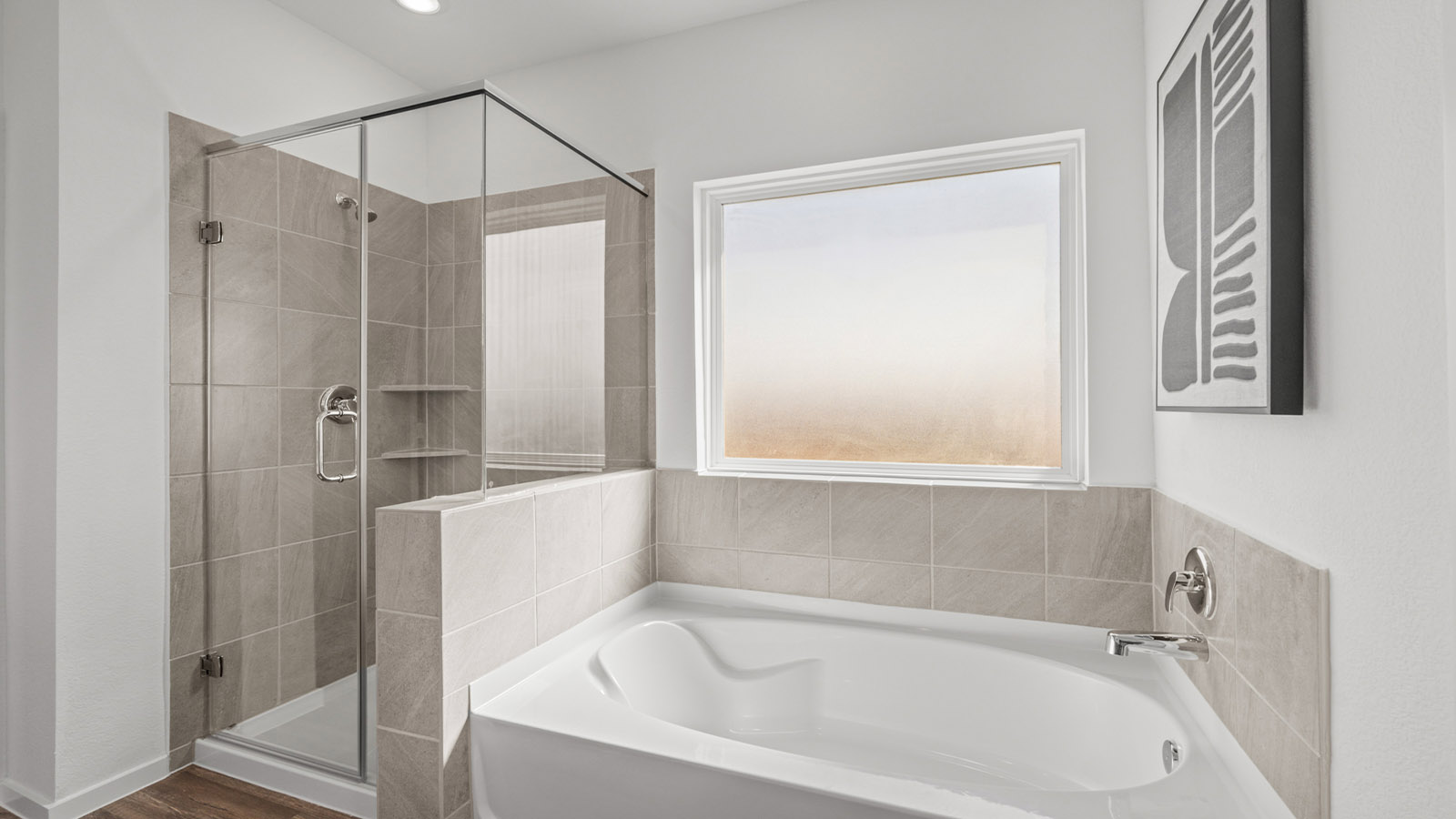 Primary bathroom with tub and shower