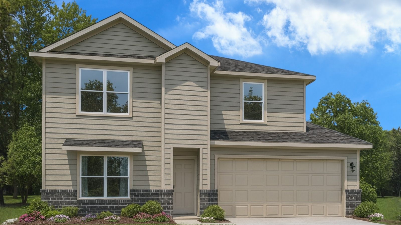 two story house with 2 car garage