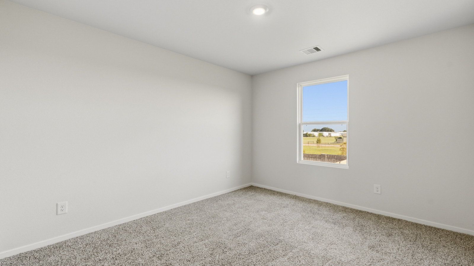 Secondary bedroom with shag carpet flooring and bright window