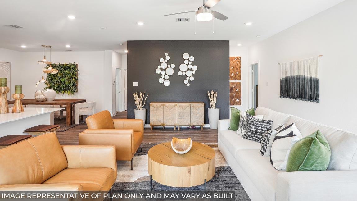 open concept living and dining room with vinyl flooring and large windows