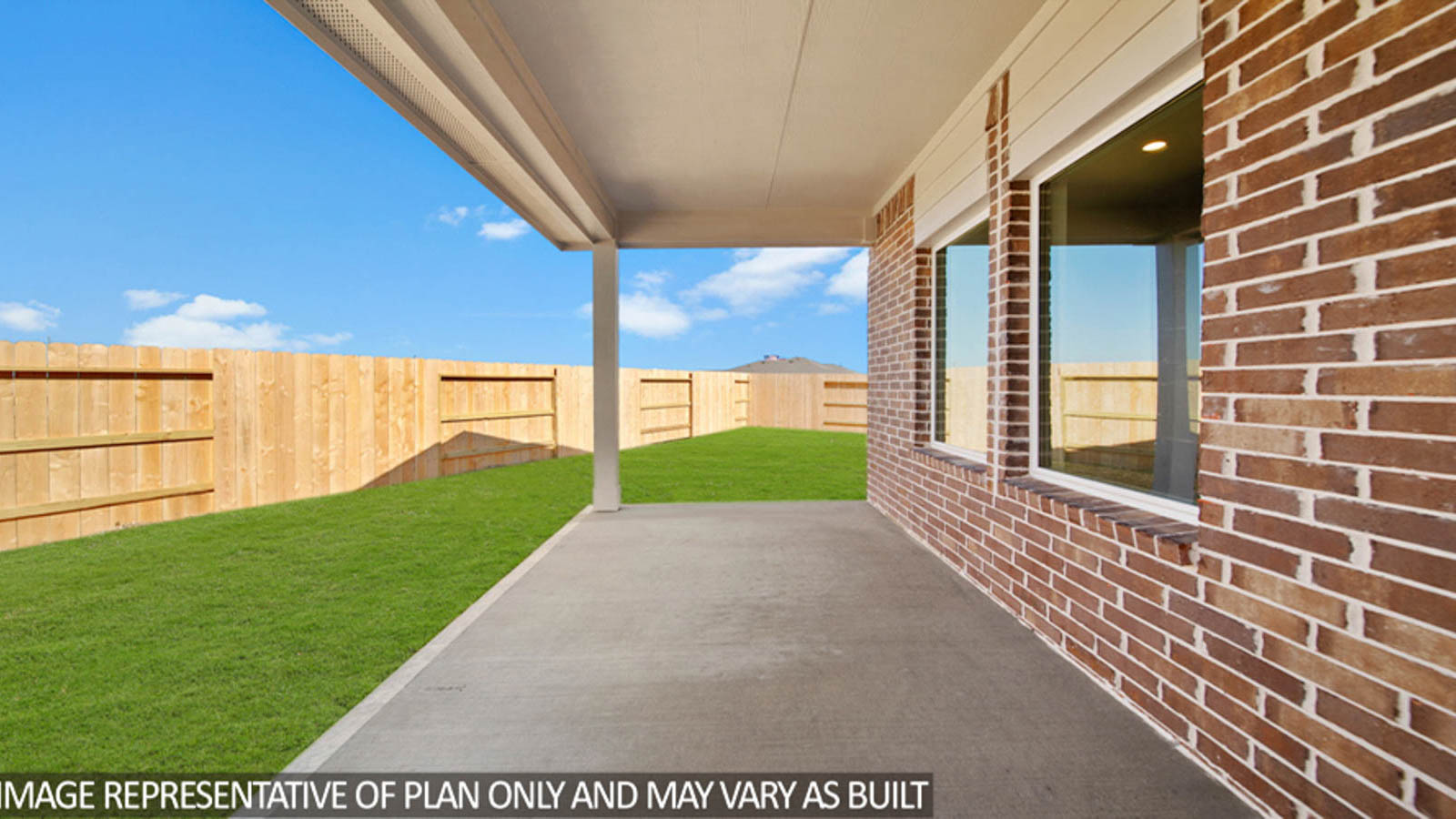 covered patio with jamies hardie siding and overhead lighting