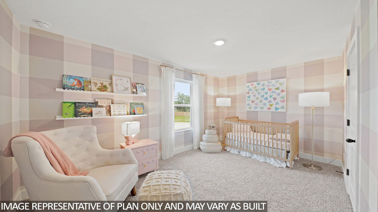Second level secondary bedroom with carpet flooring and bright window