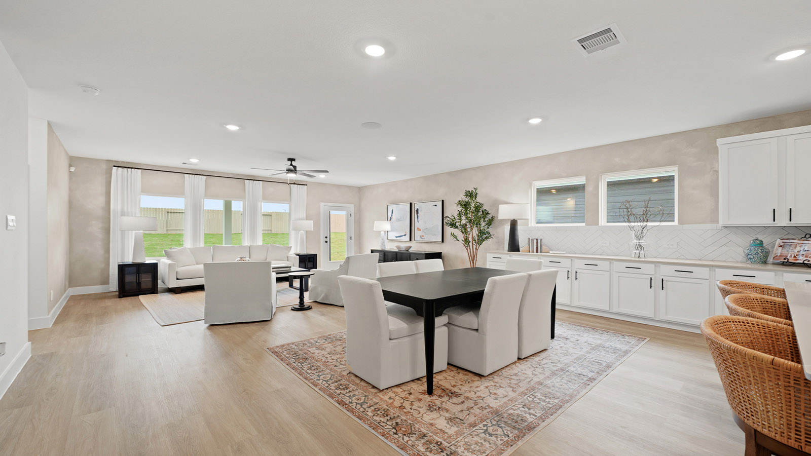 Kitchen with an island and vinyl floor